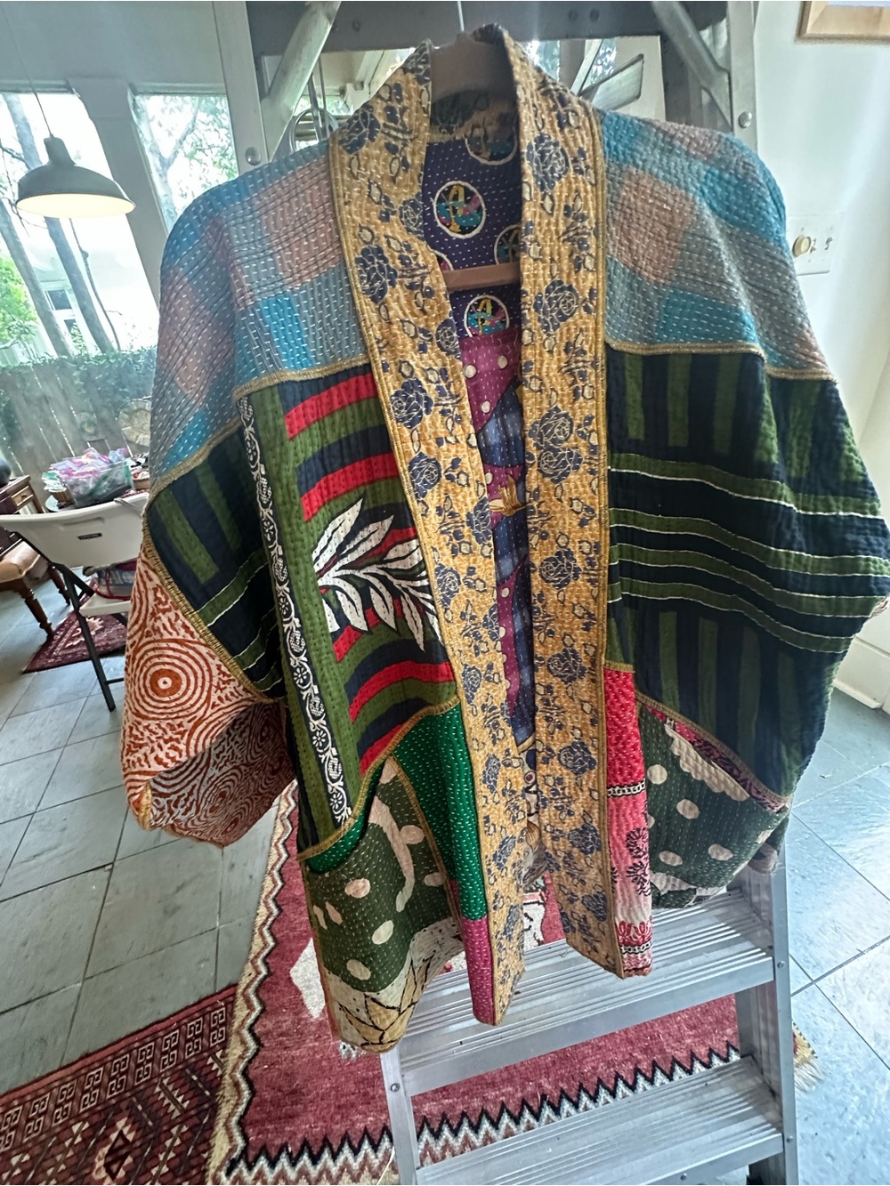 Artisan Boho Patchwork Bomber Jacket - Purple & Mustard - Picture 3 of 3